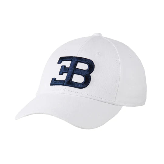 Cap EB Bugatti White with embroidered Blue Bugatti Houston Boutique